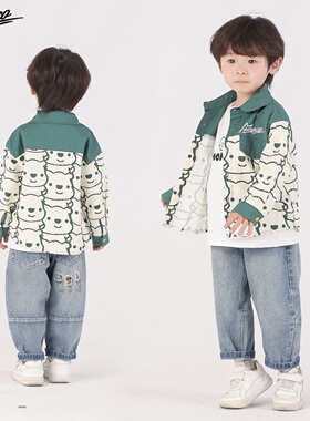 玛米玛卡时尚绿色小熊拼接衬衫 77180129004