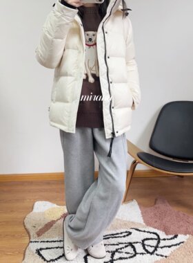 加拿大 5格珠光白  鹅绒连帽可拆羽绒服