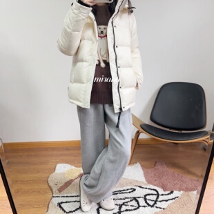 加拿大 5格珠光白  鹅绒连帽可拆羽绒服