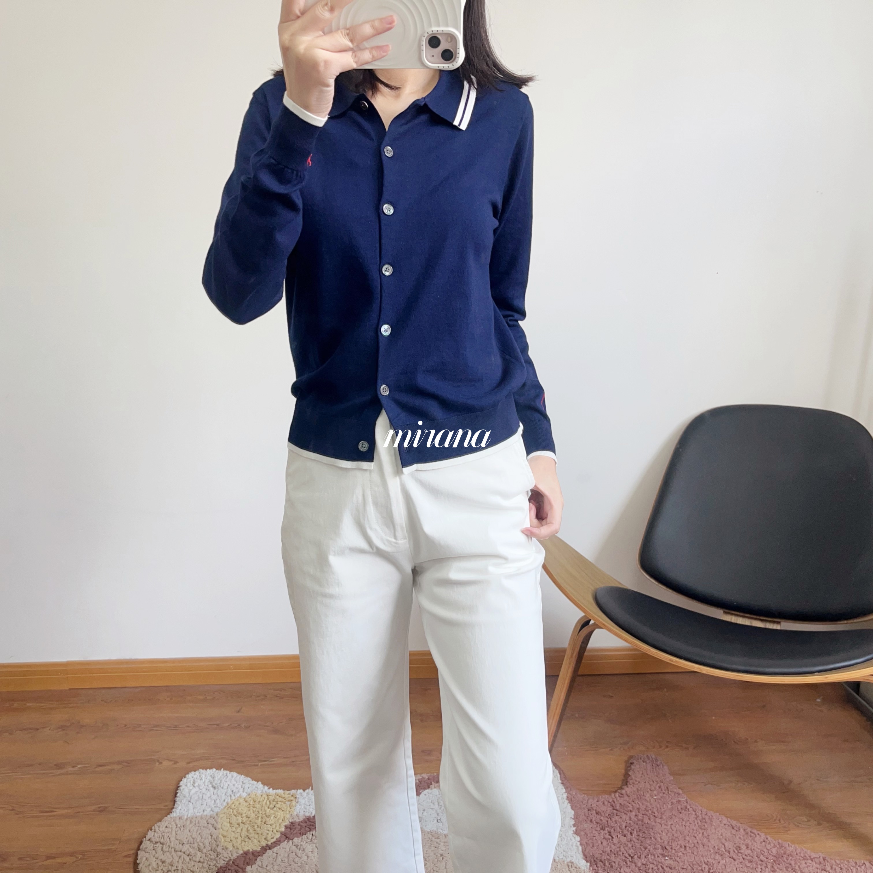 纯出口纯尾！系列匹马棉翻领polo刺绣撞色边针织开衫外套