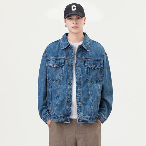 美式复古多口袋翻领牛仔