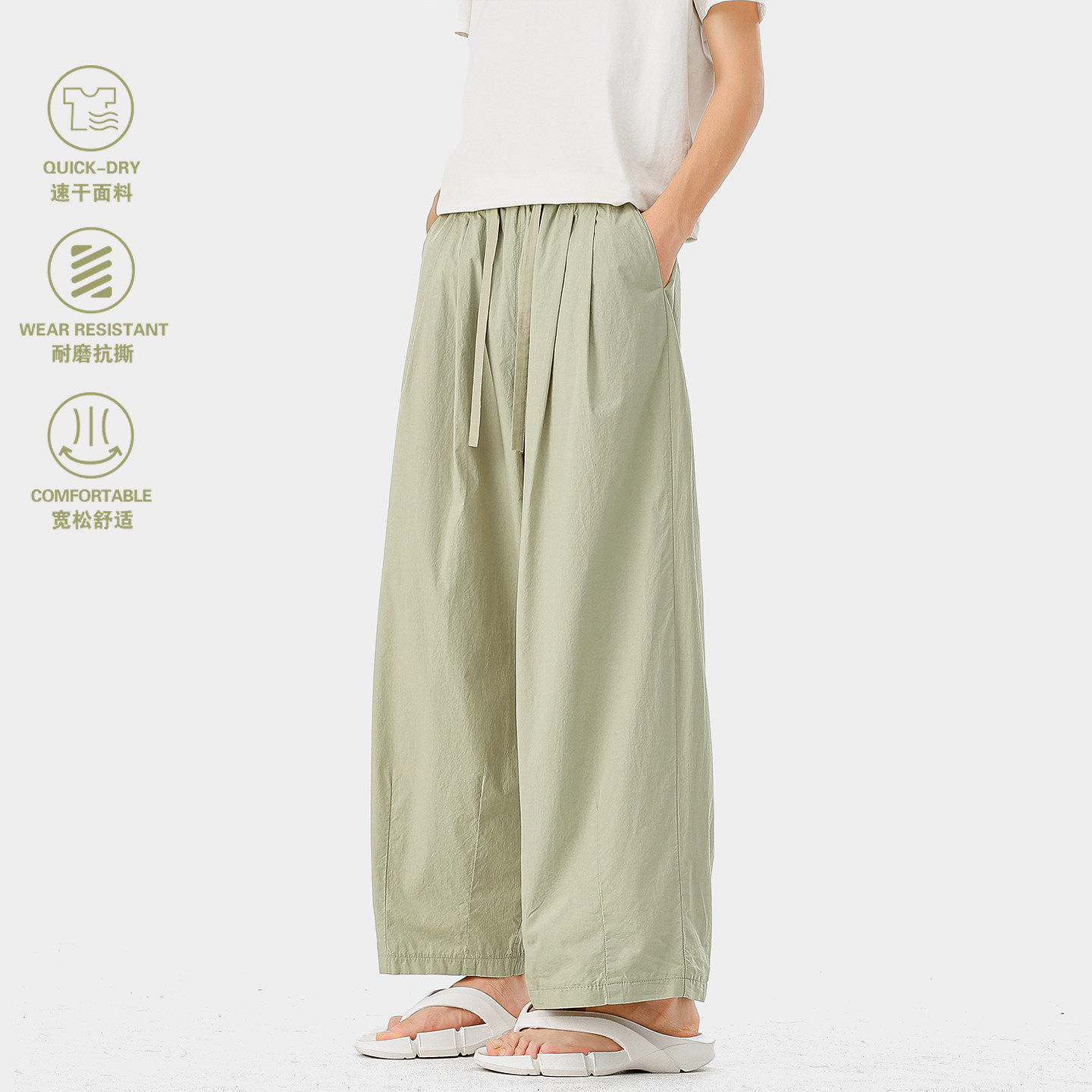 日系慵懒风垂感直筒九分裤男女夏季薄款宽松纯棉休闲裤百搭阔腿裤