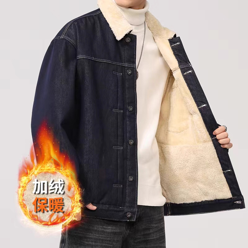 港风复古牛仔外套男款秋冬季慵懒风原色工装夹克高级感男士牛仔衣