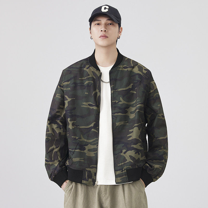 双面穿复古迷彩设计美式飞行员夹克男2025秋季宽松工装棒球服外套