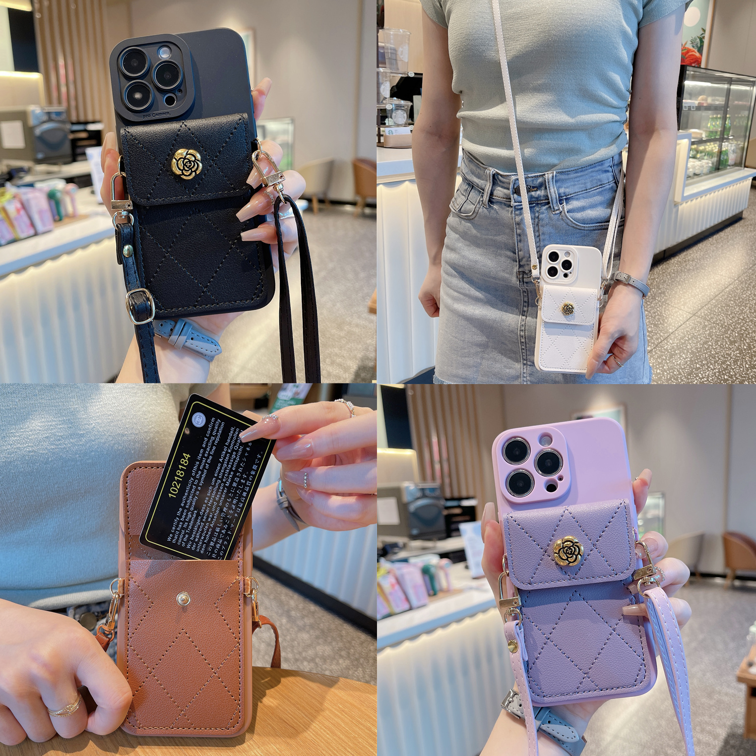 山茶花卡包适用华为nova13/12/11/10/9/8/7/6/5pro零钱包手机壳p60/p50/pura70保护套斜挎背带mate60/30//40