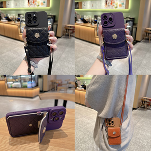 适用苹果16/15/14/13/12/11proamx零钱包手机壳iphonexs/xr保护套斜挎背带7/8plus卡包女款高级6s/se3可放卡