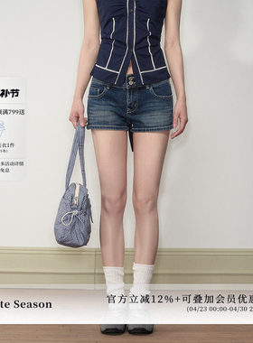Soote Season原创复古做旧蓝水洗低腰纯欲低腰显瘦百搭牛仔短裤女