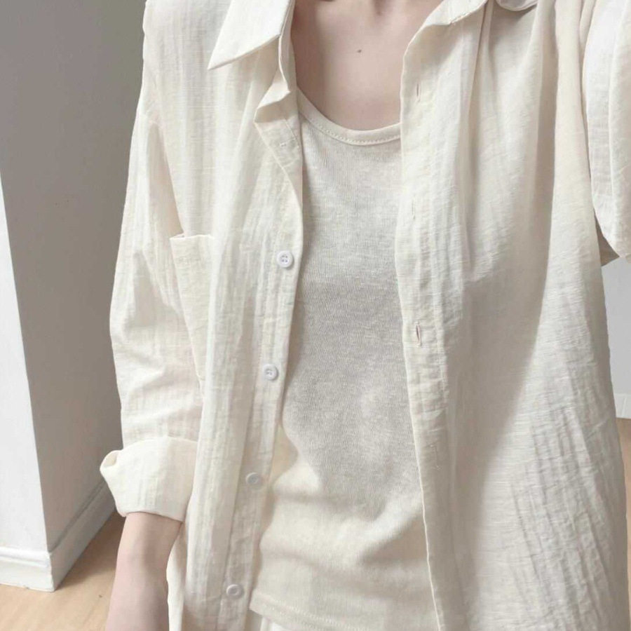 杏色防晒衬衫上衣女夏季设计感小众百搭长袖外穿休闲衬衣薄款外套