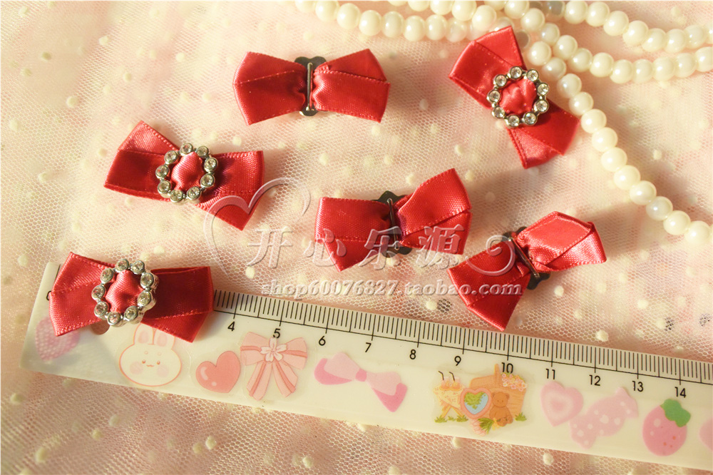 丝带合金钻红色手工小蝴蝶结辅料