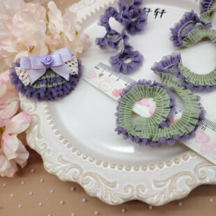 永恒浪漫～紫藤花色皱褶双拼小花边蛋糕发夹辅料1领口袖边1.5手工