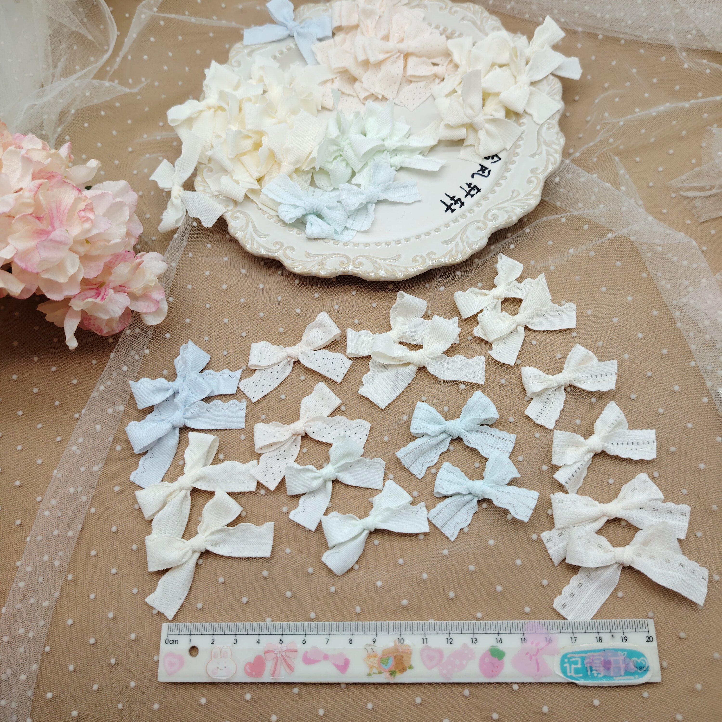 5个清美浅色奶油cream手打蝴蝶结柔软亲肤手工辅料内衣裙发饰DIY