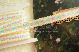 1-5米可爱嫩黄钩边民族提花小香风织带田园花卉1.2CM粉蓝花绿带子