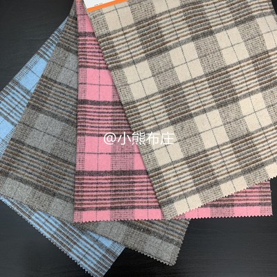 diy英伦风粗纺格子毛呢服装布料