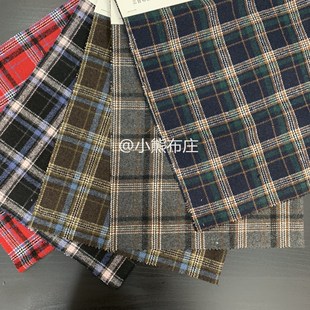 小熊布庄 复古色格子布毛呢混色混纺大衣外套毛呢布料diy服装面料