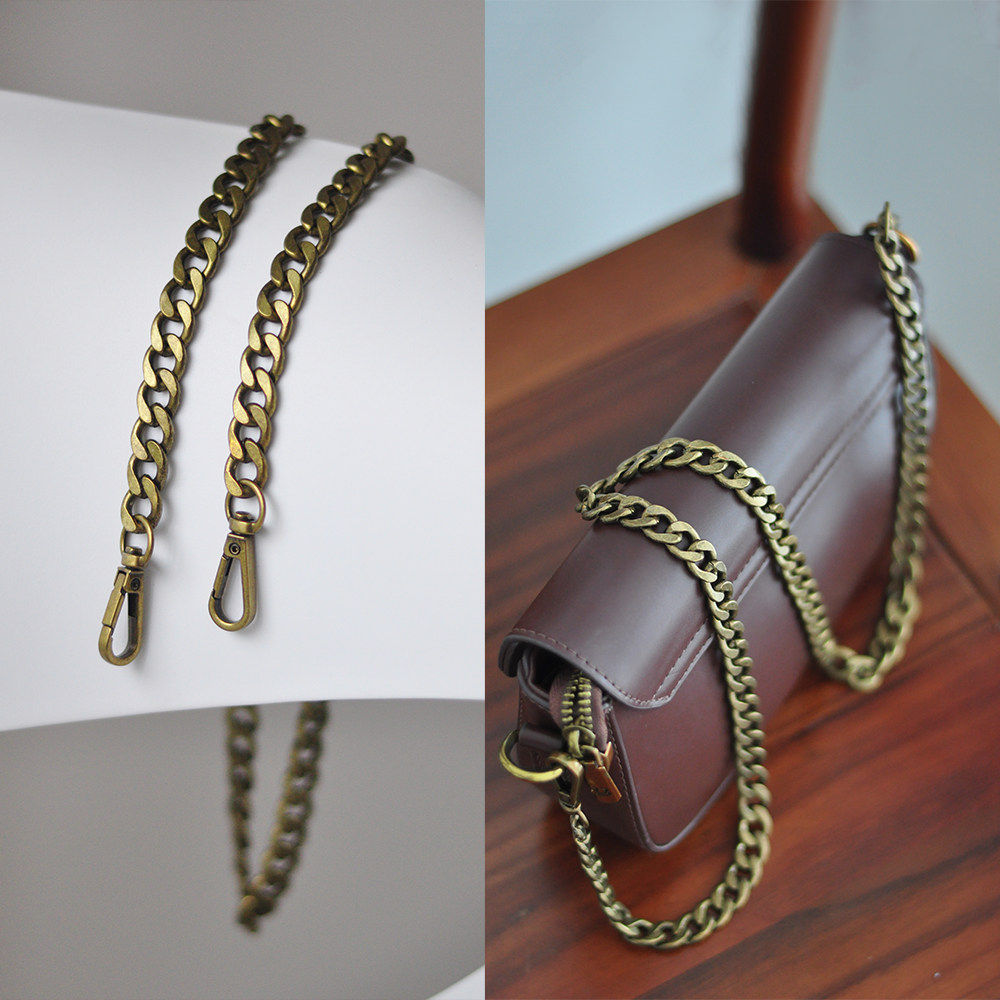 复古做旧古铜色斜挎单肩包扁平金属链肩带 箱包改造链条包带