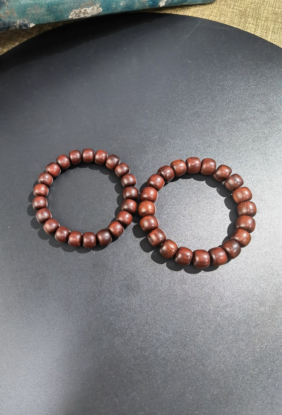 潘家园 天然檀木情侣款佛珠手串男款11x10m女款10x8.5m民族风手串