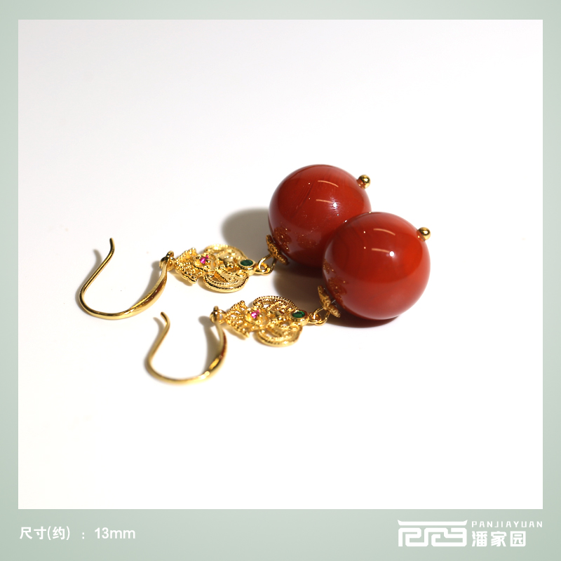 南红圆珠设计款耳饰13mm SYN-FSYN108