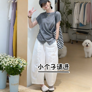 145小个子高腰宽松弯刀香蕉裤 薄款 子ins 女夏季 白色八分阔腿休闲裤