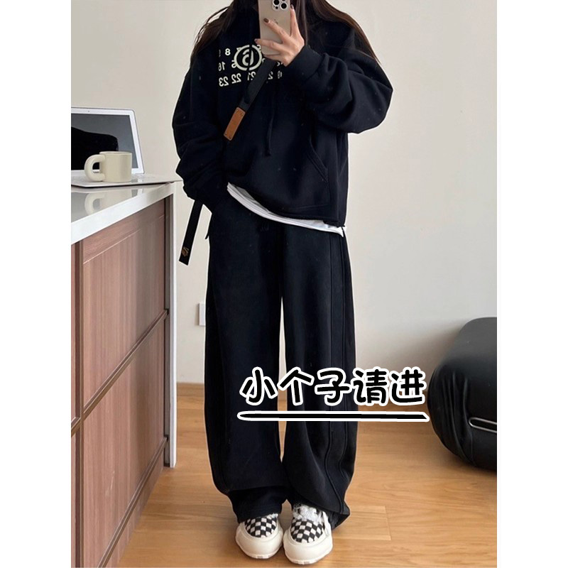 145小个子黑色八分高腰弯刀裤女春秋宽松显瘦香蕉阔腿休闲运动裤9