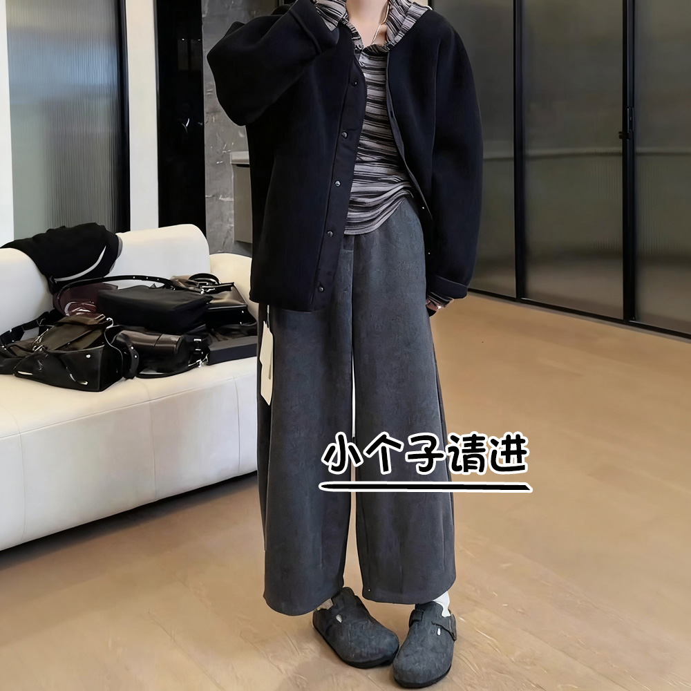 加绒毛呢休闲裤女秋冬145小个子八分梨形身材宽松显瘦阔腿奶奶裤9