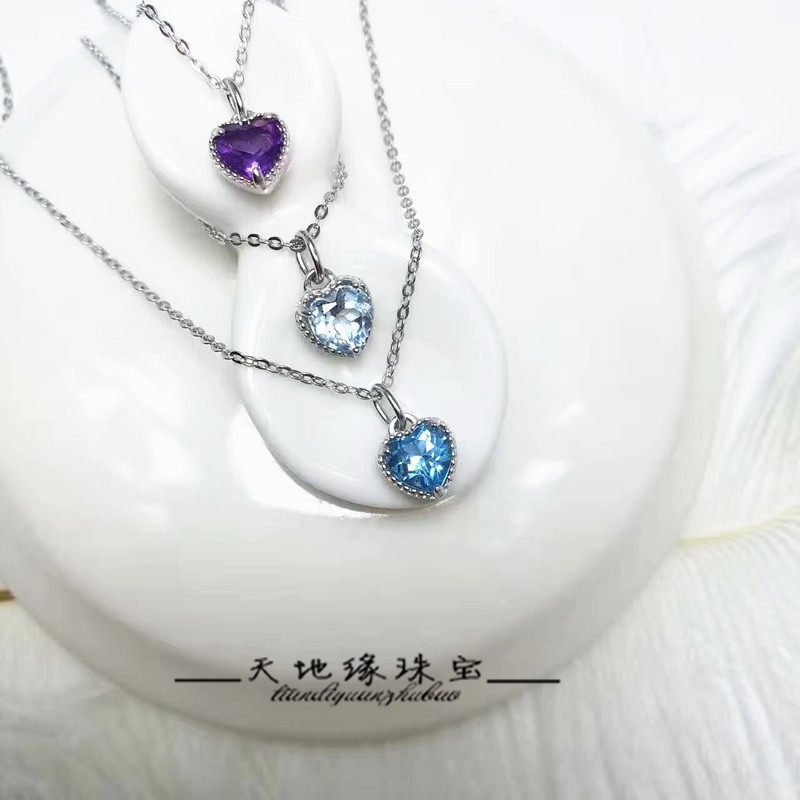 Perliamo blue Topaz love Necklace Sterling Silver gemstone Pendant birthday Valentine's Day gift Girlfriendin the Jewelry/Diamond/Jade/Gold , Colored stones/Precious stones , Choker  category - from Buy2taobao.com to provide professional Taobao agent buy service