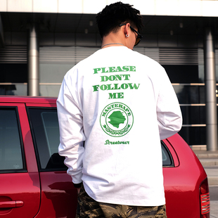 T恤 宽松绿色印花主题纯棉宽松重磅男女长袖 Masterape23ss新款 美式