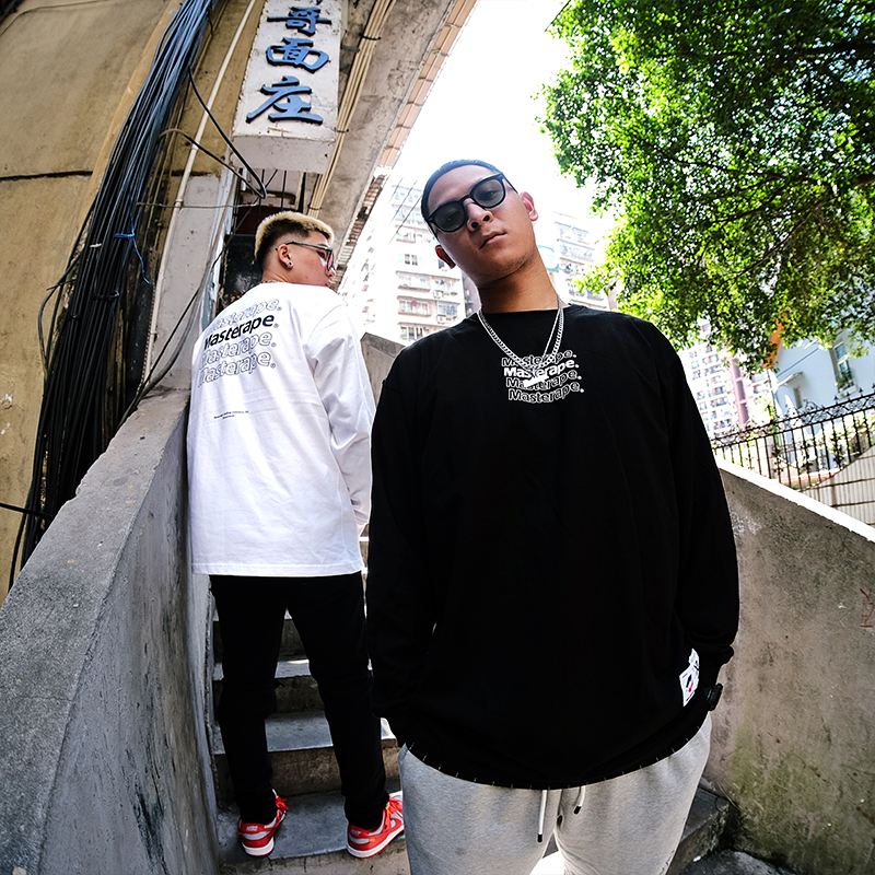 masterape新款冬国潮镂空长袖t恤