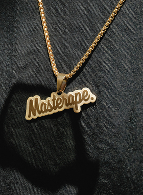 Masterape21SS国潮个性街头配饰锁骨链钛钢logo吊坠项链金银链