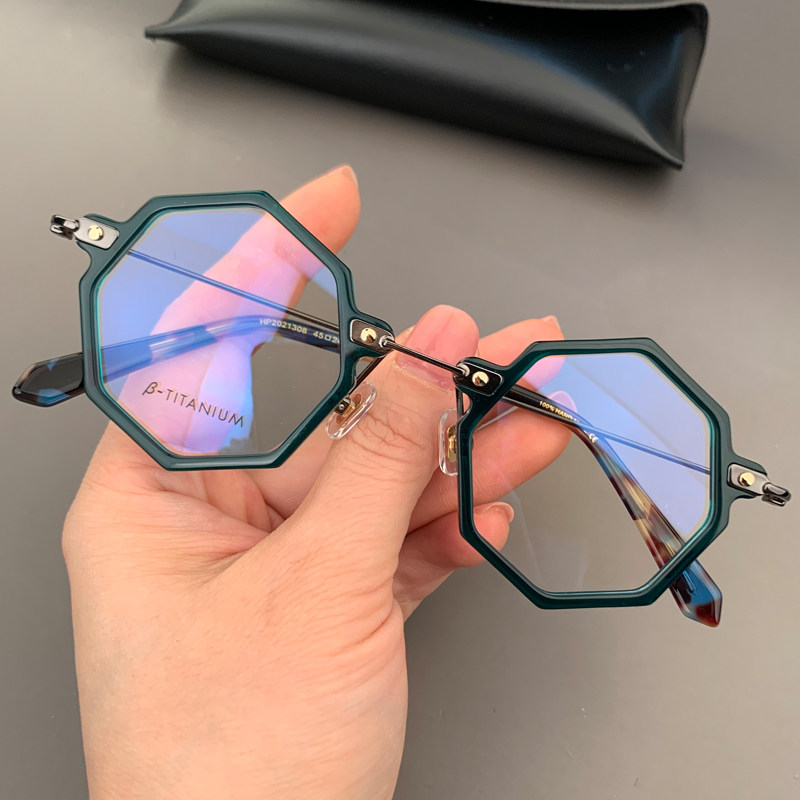 新品马吉他眼镜框架超轻个性小众款多边形近视平光男女复古防蓝光