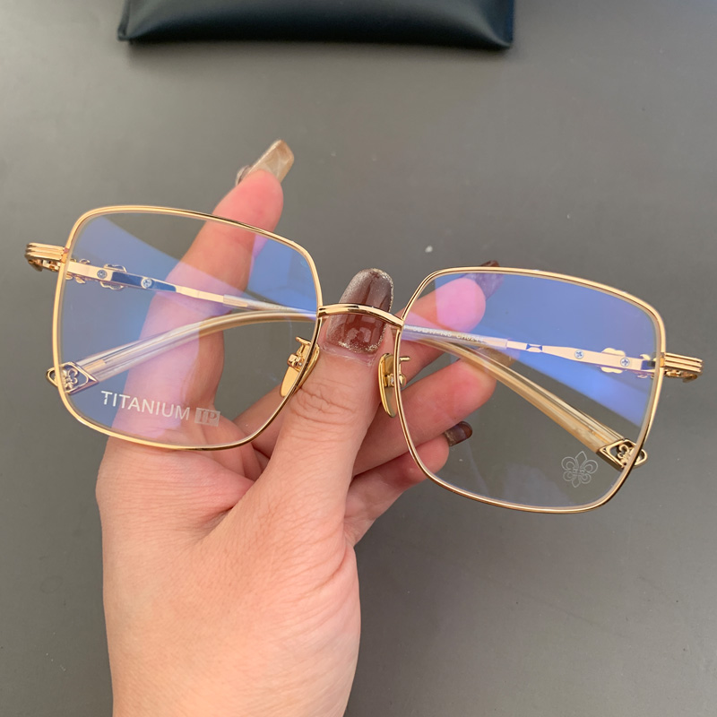 新品眼镜框架纯钛超轻个性百搭款复古方形金丝边男女全框近视平光