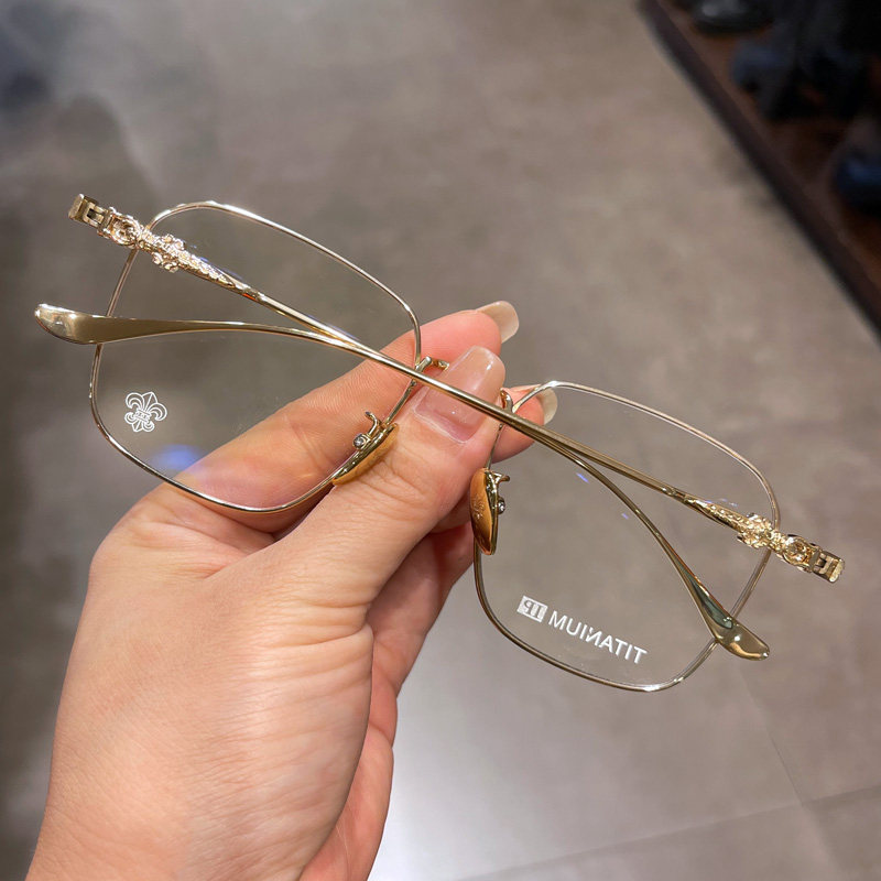麦克心罗心眼镜框架新品纯钛复古大框大脸型金色丝边近视镜防蓝光