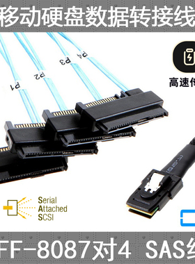 CY辰阳 SFF-8087 MINI SAS对SFF-8482 SAS 29P SATA电源硬盘线