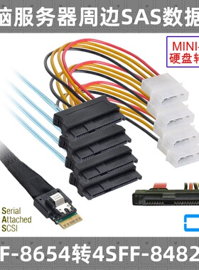 CY 内置Slim SAS 4.0 SFF-8654对4 SAS 29Pin磁盘SATA连接线 8482