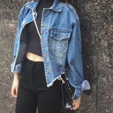 下摆不规则毛边牛仔外套 BF风宽松显瘦短款 夹克上衣女 春新款 韩版