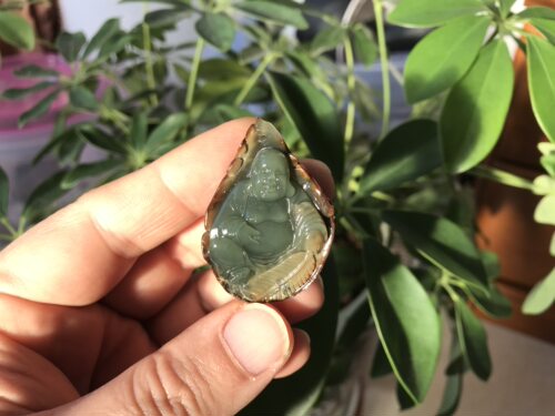 天然河磨玉析木料挂件笑佛绿料老玉笑佛籽料岫岩玉和田玉透闪石