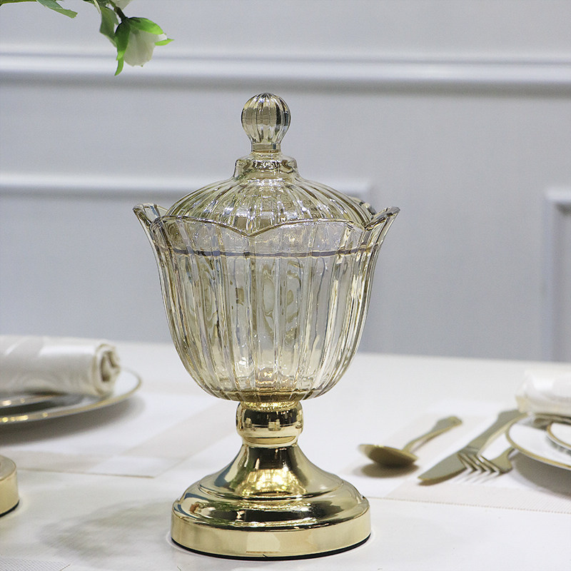 欧式轻奢玻璃带盖糖果盅茶几储物器皿装饰摆件干果零食收纳储物罐