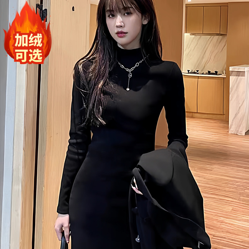 秋冬装黑色修身连衣裙女长袖包臀