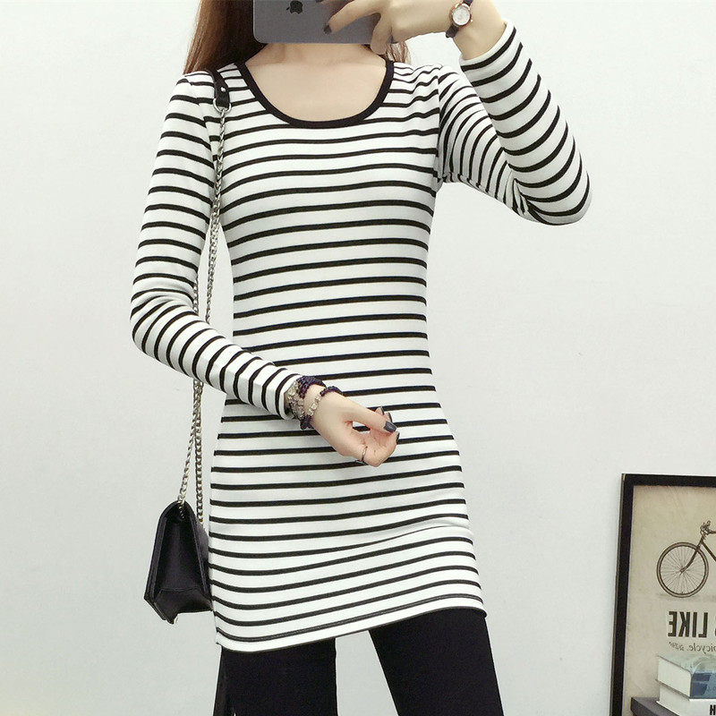 冬装韩版女装条纹加绒加厚显瘦长袖T恤 纯棉中长款打底衫包臀小衫在类目 女装/女士精品, T恤中 - 来自Buy2taobao.com提供专业的淘宝代购服务