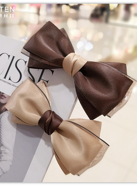 韩国咖啡色蝴蝶结头饰边夹复古宫廷风女士顶夹学院风刘海夹发卡子
