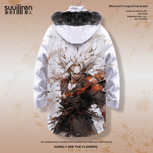ins潮牌羽绒服男七龙珠周边二次元印花加厚宽松棉服连帽过膝外套