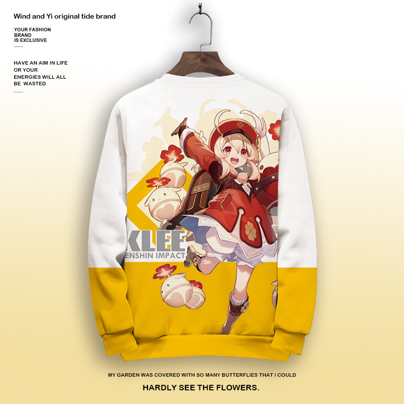 日系周边潮牌卫衣外套男可莉游戏周边长袖T恤大码宽松圆领厚上衣