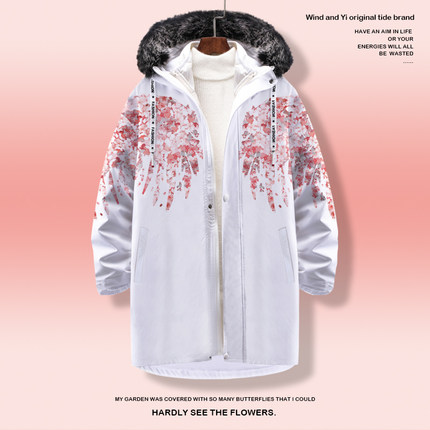 翅膀印花羽绒服男款冬季2024加厚长款棉服可拆卸内胆无性别情侣装