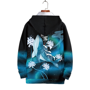 秋季连帽卫衣男鲸鱼图案外套加绒ins超火上衣潮牌休闲大码衣服潮