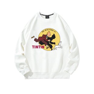 丁丁历险记Tintin动漫卡通圆领卫衣男士秋季长袖T恤潮牌大码外套