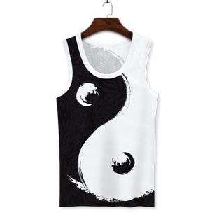 中国风八卦背心男夏季冰丝无袖T恤透气二道坎肩速干篮球上衣男装