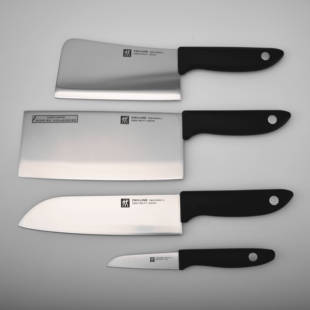 德国双立人POINT S系列银点刀具 斩骨刀中片刀多用刀水果刀四件