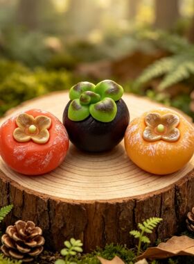 仿真糖霜柿子山竹水果模型树脂工艺品摆件钥匙扣挂件DIY饰品鞋扣