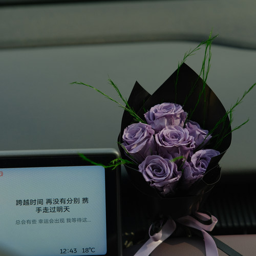 紫色永生花车载高级感出风口装饰