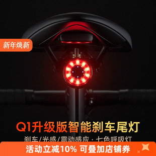 洛克兄弟自行车尾灯刹车感应灯警示灯山地公路车夜骑智能骑行装 备