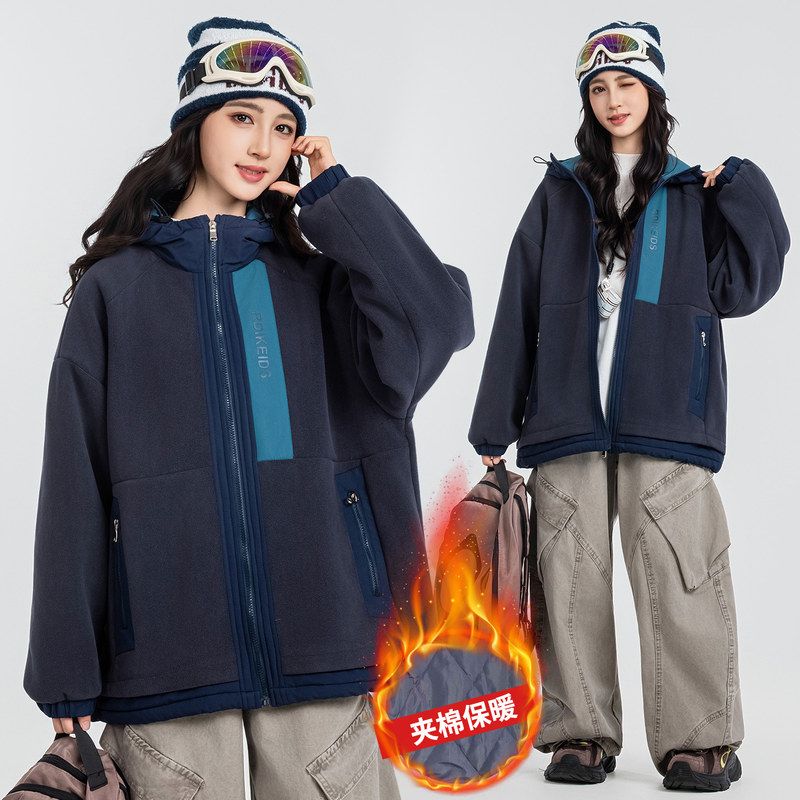 初中女童夹棉加厚摇粒绒外套大码